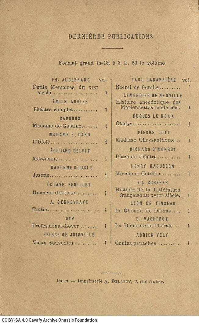 18.5 x 12 cm; 10 s.p. + 315 p. + 11 s.p., l. 2 bookplate CPC on recto, l. 3 title page and typographic ornament on recto, l. 